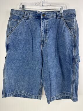 Utility Mens Blue Denim Carpenter Baggy Grunge Punk Skater Y2k Shorts 38 Rugged